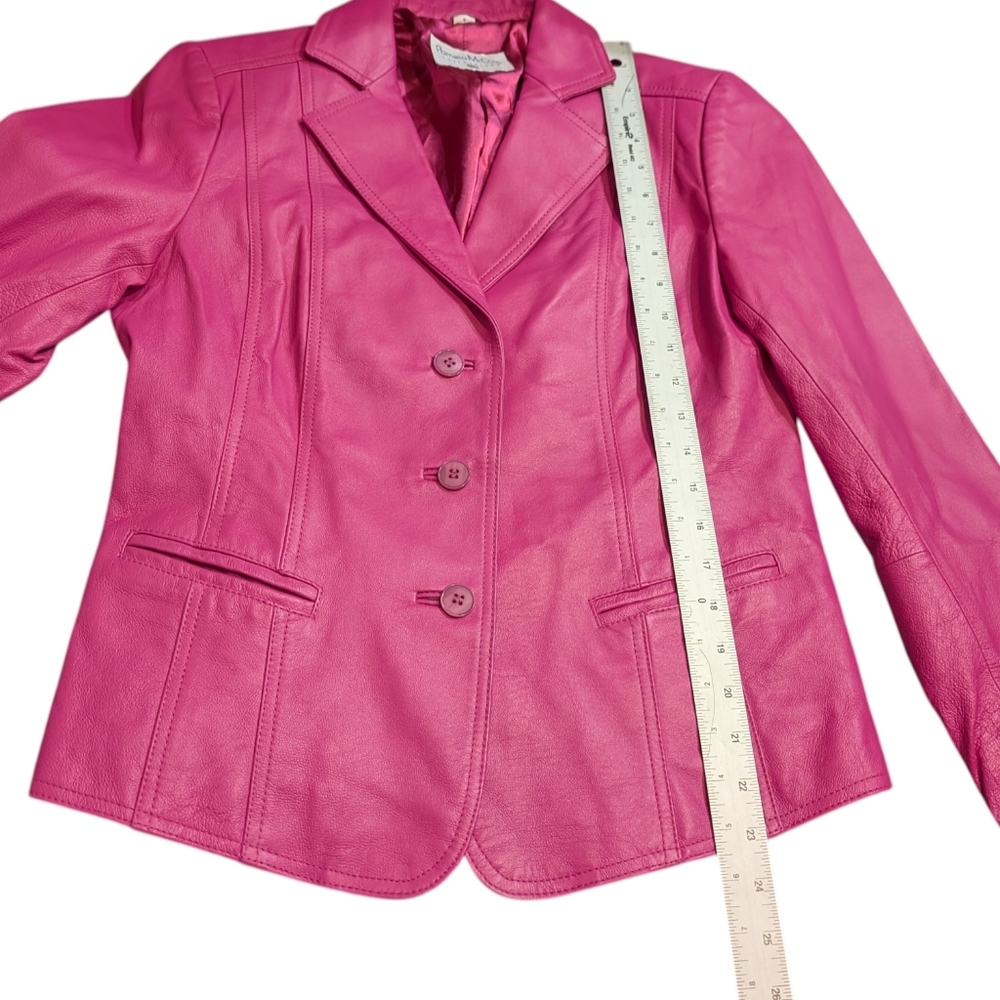 Vintage 90s Pamela McCoy Fuchsia Genuine Leather Jacket Blazer Style size Small - Picture 9 of 10